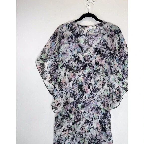 Badgley Mischka Womens Cover Up Black Abstract Sheer Beaded Blouson Swim Medium - Picture 8 of 10